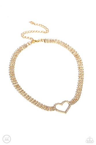 Rows of Romance - Gold-Jewelry-Paparazzi Accessories, Just Because Jewels-Just Because Jewels