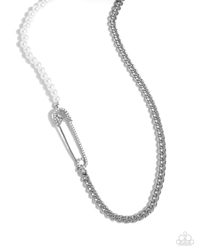 Safety Pin Style - White-Jewelry-Paparazzi Accessories, Just Because Jewels-Just Because Jewels