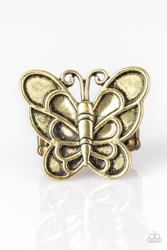 Sky High Butterfly - Brass-Jewelry-Just Because Jewels, Paparazzi Accessories-Just Because Jewels