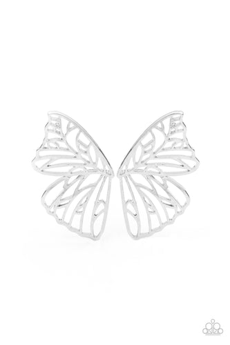 Butterfly Frills - Silver-Jewelry-Just Because Jewels, Paparazzi Accessories-Just Because Jewels