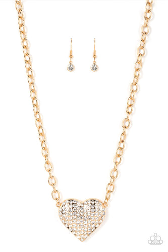 Heartbreakingly Blingy - Gold-Jewelry-Just Because Jewels, Paparazzi Accessories-Just Because Jewels